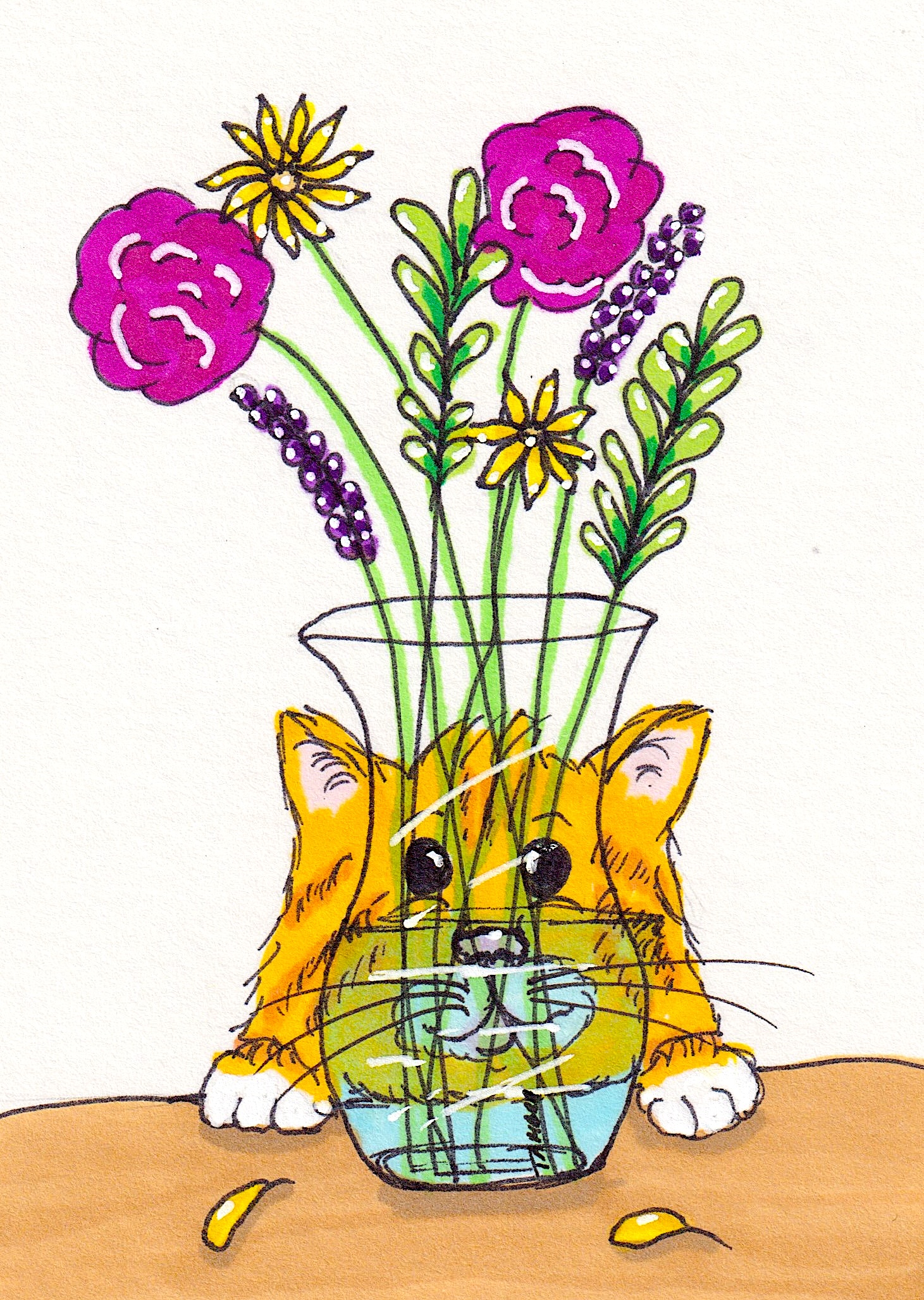 Cat & Flowers