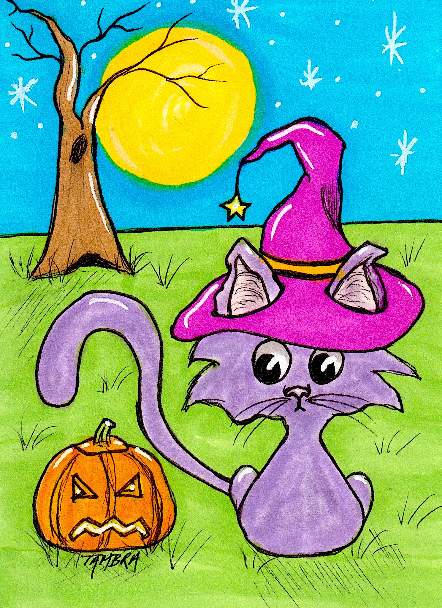 Purple Witch Cat Halloween